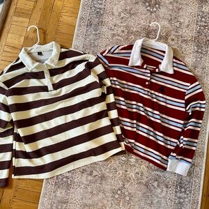 2 oversized classic polos - brown& off white, burgundy blue & white